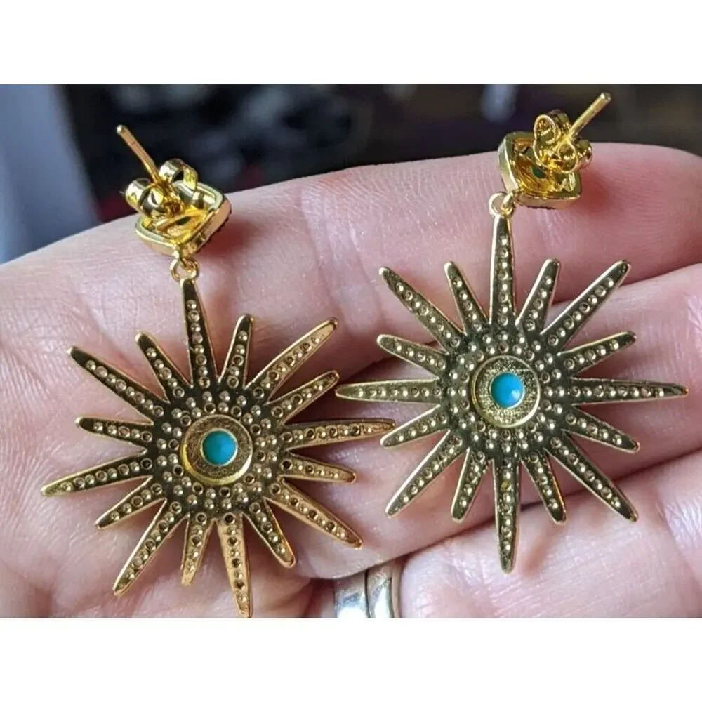 Adornia 14K Yellow Gold Plated Turquoise & Swarovski Crystal Starburst Earrings